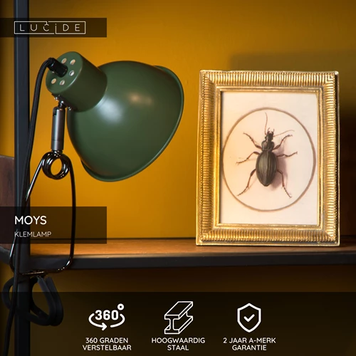 Lucide MOYS - Klemlamp - 1xE27 - Groen - USP